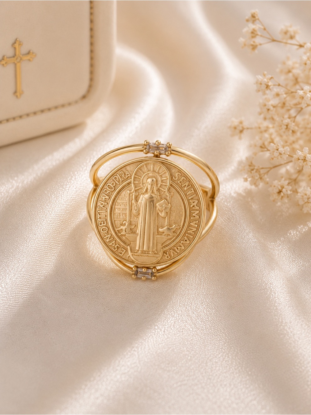 Gold Saint Medal adjustable  Ring - Elegant Women's Jewelry